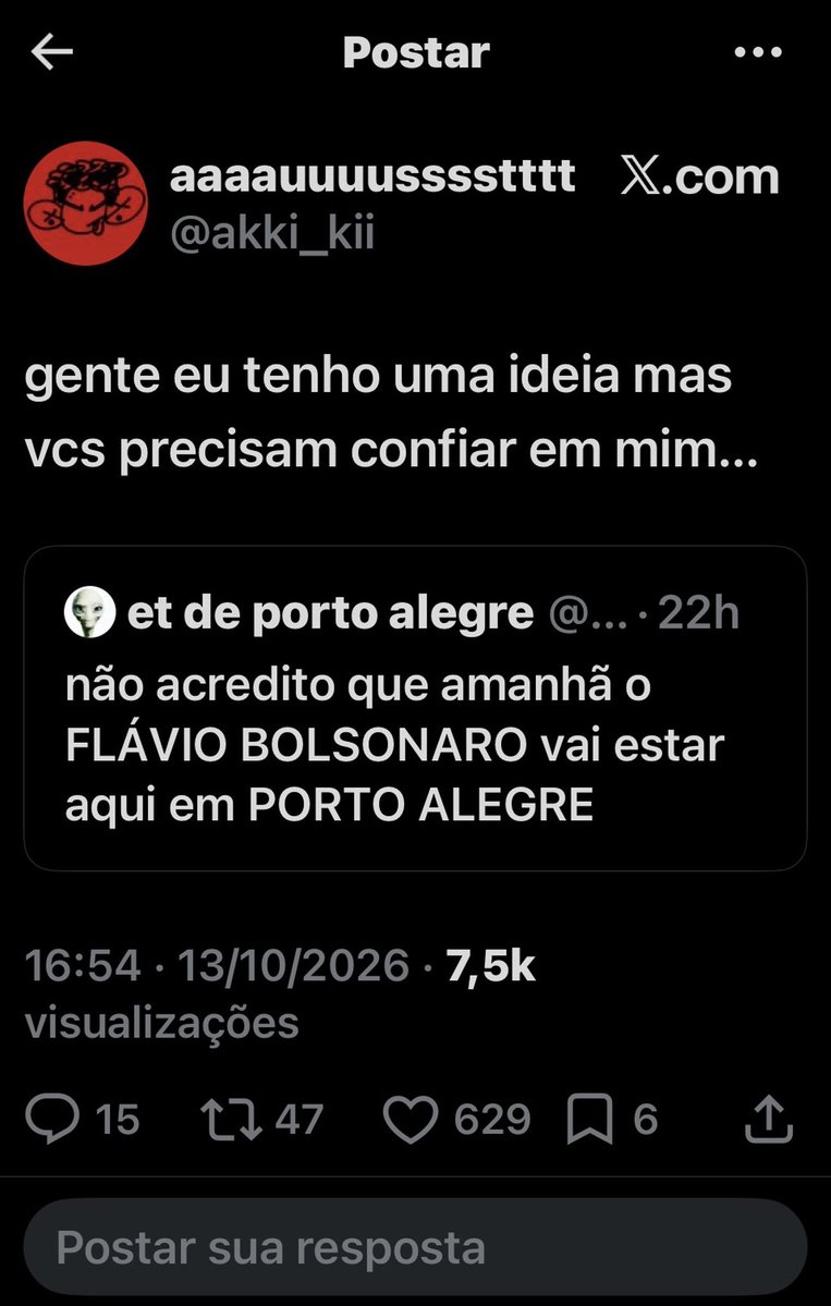 clarke_de_souza's tweet photo. Denúncia que acaba de chegar à minha DM: perfis aparentemente ligados à esquerda estariam planejando algum tipo de atentado contra Flávio Bolsonaro durante sua visita ao Sul do país.

A denúncia precisa ser apurada com urgência. Se houver indícios concretos de ameaça, as autoridades competentes devem ser acionadas.
