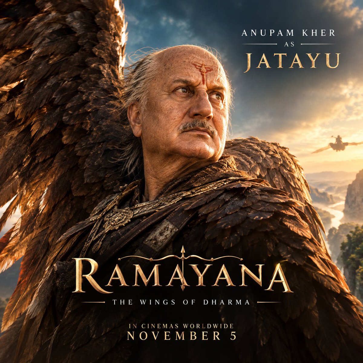 FrameByAnish's tweet photo. ANUPAM KHER AS JATAYU! 🔥🕊️

Ramayana makers unveil “The Wings of Dharma,” introducing Jatayu's courage and sacrifice. This epic keeps building anticipation ahead of its November 5 worldwide release!

#Ramayana #AnupamKher #RanbirKapoor https://t.co/y6NXlRAsPm