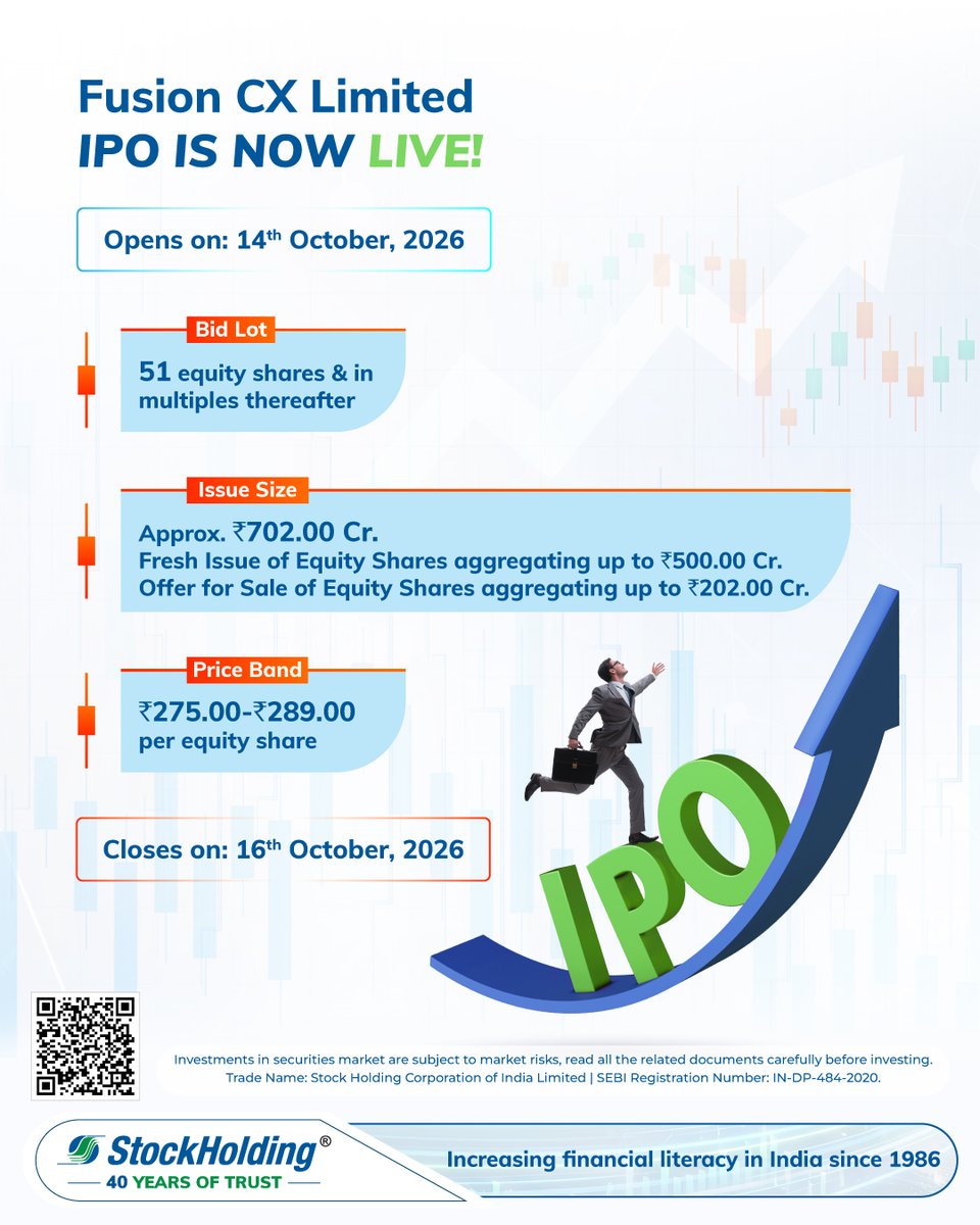StockHoldingIN's tweet photo. If you are considering applying for the Fusion CX Limited IPO, open a free* DEMAT account with StockHolding now - https://t.co/fa6IrZEuEG
For existing clients, click here - https://t.co/2av5MDCNTD
#StockHolding #TrustedSince1986 #StockHoldingForEveryone #IPO #IPOLaunch https://t.co/n3QZWMAYQ6