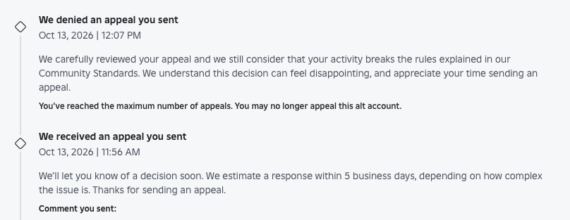 AyoVeq's tweet photo. Hey @Roblox_RTC @Roblox, I was falsely banned earlier. I have no idea who the account mentioned is; I have only had one Roblox account since 2017. All my appeals go into the void; one appeal promised a human would look at the case, but it hit me with an auto-rejection right after https://t.co/vB70Xcam6f