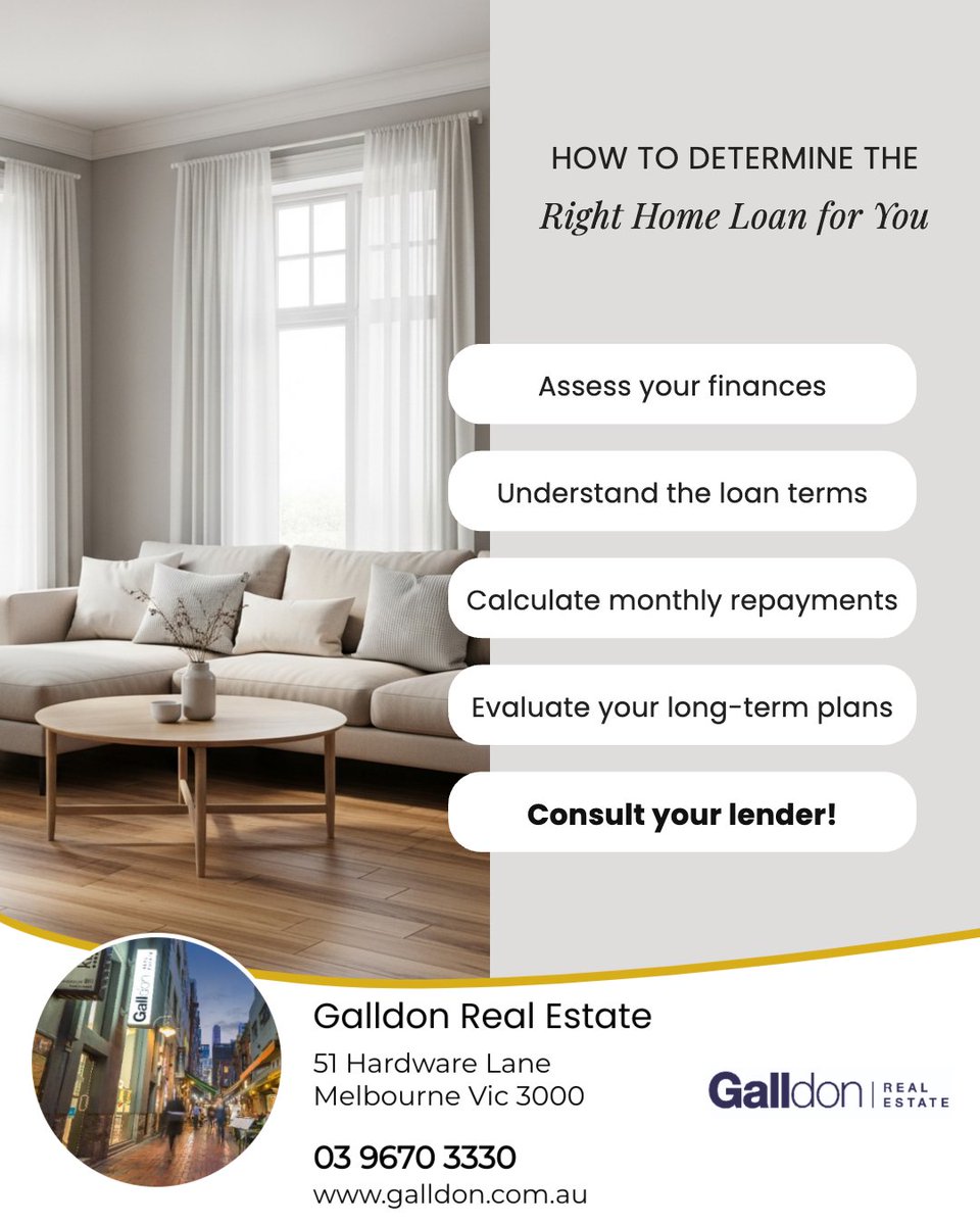 GalldonRE's tweet photo. Choosing a home loan is about more than finding a competitive rate.

Consider:
-Your finances and future plans
-Loan features and repayment options
-What fits comfortably within your budget
-Your long-term property goals
-Reaching out to discuss your options https://t.co/OCPi6gPEXG