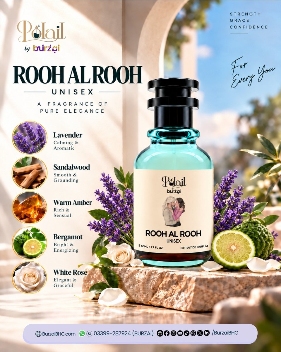 BurzaiBHC's tweet photo. Rooh Al Rooh Unisex | A perfect blend of lavender, sandalwood, amber, bergamot, and white rose for timeless elegance.
#Burzai #Polail #RoohAlRooh #UnisexPerfume #Perfume https://t.co/9hpliQKbGl
