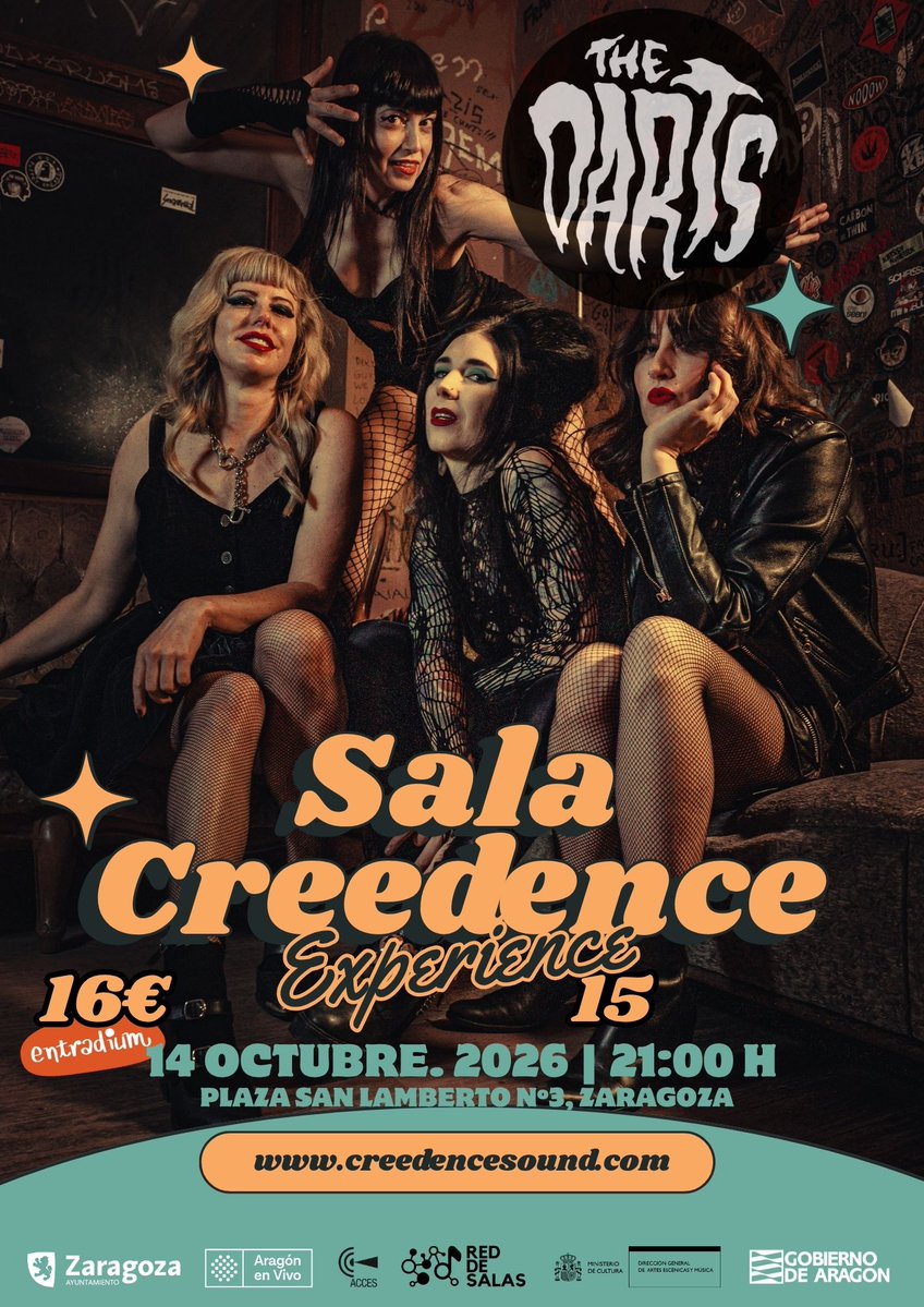 ElBeastoAC's tweet photo. @thedartsUS
ULTIMAS ENTRADAS!!!
☀︎ Miércoles 14 octubre
☀︎ #Zaragoza
☀︎ @SalaCreedence
☀︎ 21:00 h
☀︎ 16 €
☀︎ Online: https://t.co/1BAxtIdNZ6
Info & entradas: https://t.co/vnuQe5vqzd
#TheDarts #ElBeastoBookings #Garage #GarageRock #RockAndRoll #AllFemaleBand https://t.co/Z1iVmojB6s