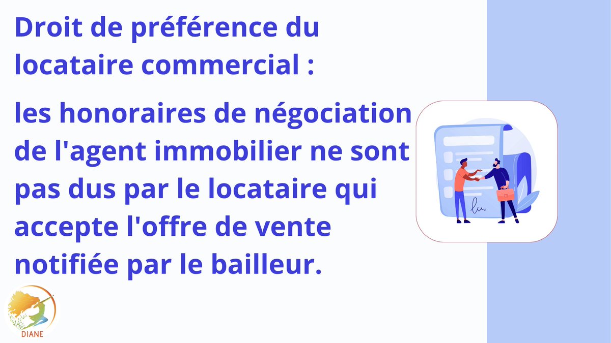 Intranot's tweet photo. Droit de préférence du locataire commercial : les honoraires de négociation de l’agent immobilier ne sont pas dus par le locataire qui accepte l’offre de vente notifiée par le bailleur. 

📢  Avec Diane-Intranot ne passez plus à côté d'une info 🔔

https://t.co/1RCL5DwNJy https://t.co/34eWCFpzwP