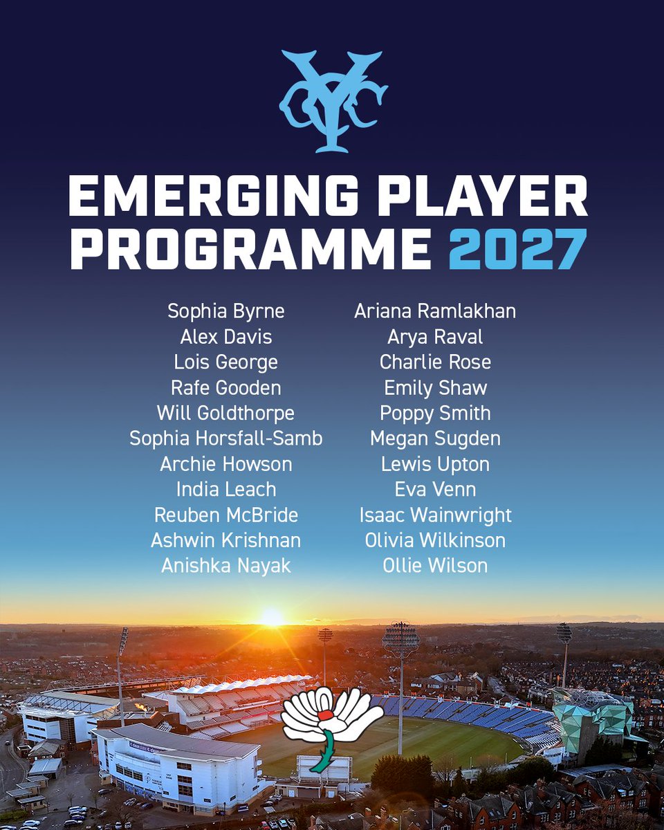 YorkshireCCC's tweet photo. Congratulations to our Academy and Emerging Player Programme cohort for 2027!

A total of 46 players have been selected across both squads, with the next generation of Yorkshire cricketers set to start their winter programme over the next couple of weeks.

Read more here 👇
https://t.co/KC9VvJJlz1