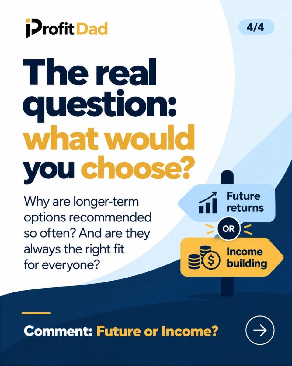 profitdad_ltd's tweet photo. Extra capital. Two choices.

Wait for future returns or build another income source sooner?

What would you choose?

#PROFITDAD #BusinessThinking #Income #Investment https://t.co/kHyYqJlKsQ