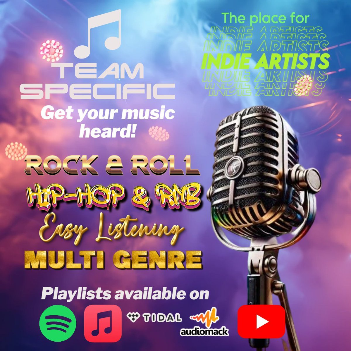 XingWaves's tweet photo. The free place to promote the wonderful music you create.
Active playlists are available on:
Spotify
Apple
Audiomack
Tidal
YouTube

To join today, follow and DM me 
@TeamSpecificCom

#stoppayola #Discord #playlists #indiemusic https://t.co/PP5oEYViSl