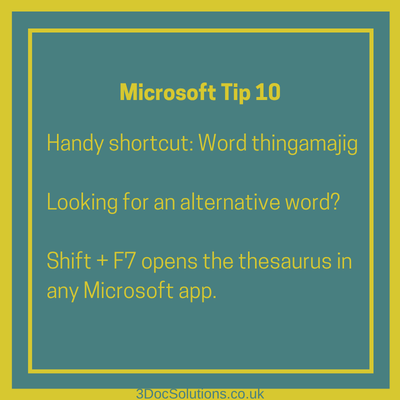 3DocSolutions's tweet photo. A handy little Word shortcut that’s easy to forget! 👀

A quick way to find alternative words can be especially useful when you’re trying to avoid repetition or find wording that fits your document better.

#MicrosoftWord #WordTips #MicrosoftTips https://t.co/BHMKhCs8xS