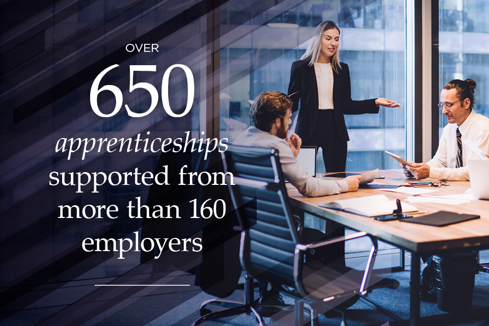 KeeleUniversity's tweet photo. We’re proud to offer a variety of apprenticeships across different sectors and specialisms. Following the launch of our apprenticeship scheme in 2018, we have over 650 apprentices from more than 160 different employers, placing their requirements at the heart of the scheme ☑️ https://t.co/cNiqaix1uA