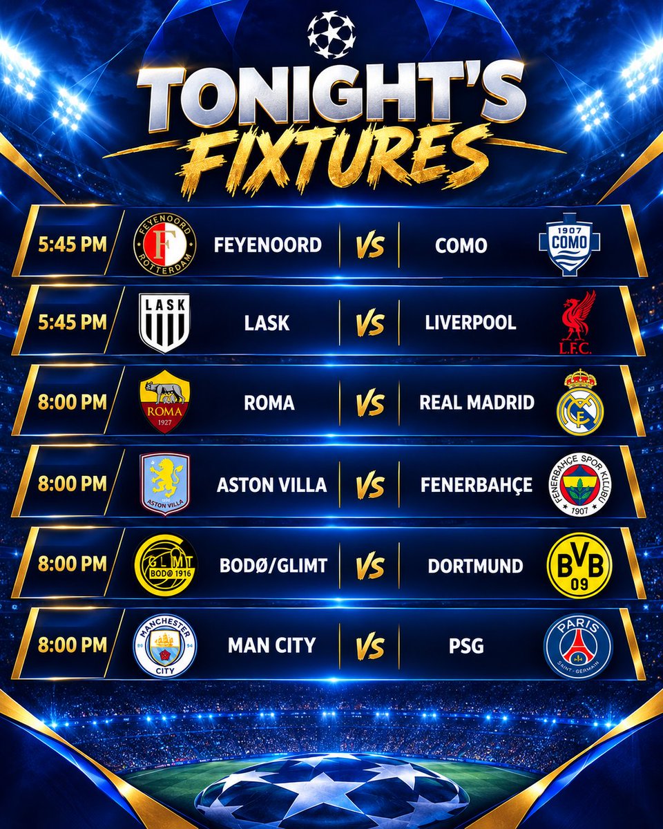 StevenPio_'s tweet photo. Hello 👋🏻 it’s Champions League ⚽⚽⚽
Drop your correct score predictions 

3/6 5k for 4 winners 
5/6 15k for 2 winners
6/6 20k for 1 winner

FEYNOORD vs COMO
LASK vs LIVERPOOL 
ROMA vs REAL MADRID 
ASTON VILLA vs FERNERBACHE 
BODO GLIMT vs DORTMUND
MAN CITY vs PSG 

Rules: 
•Like,Repost and must be following me
•Tag2Friends
•One entry per person (if you drop multiple predictions, you will be disqualified)