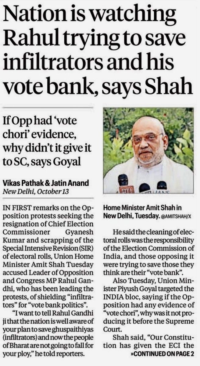 AmitShahOffice's tweet photo. Nation is watching Rahul trying to save infiltrators and his vote bank: HM Shri @AmitShah https://t.co/sfVLLNYi5L