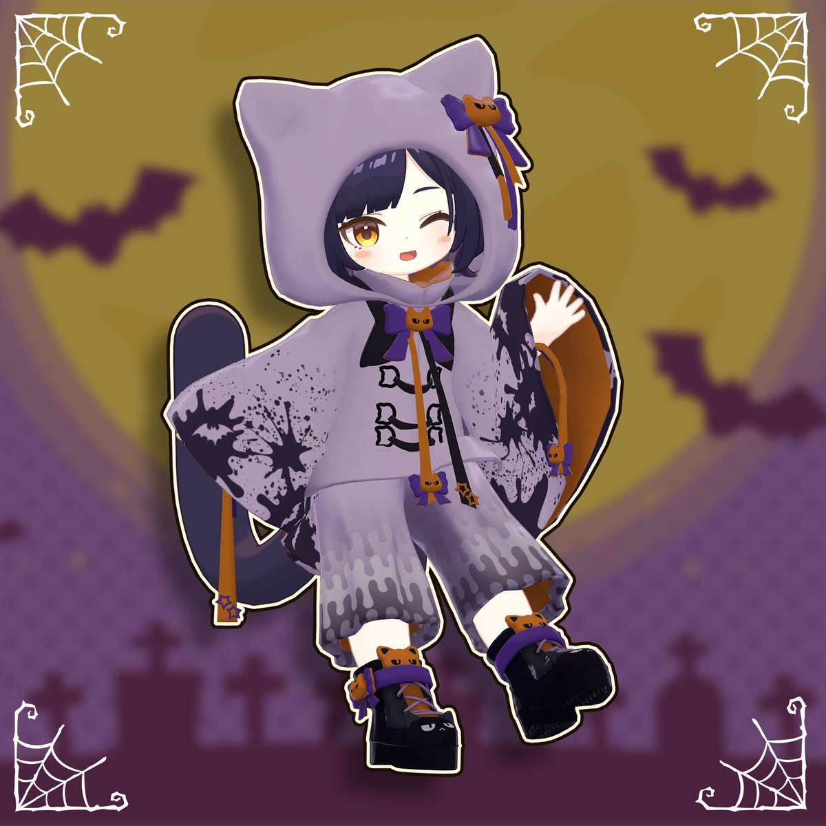 PASCAL_3Dcg's tweet photo. 🎁 販売開始RPキャンペーン🎁 

3D衣装「ハロウィンねこおばけ」（まめふれんず・えも研素体）
販売開始しました✨

抽選で 3名様にプレゼントします✨
BOOTHスキが50毎に1名様追加！

💌 応募方法
1．@PASCAL_3Dcgをフォロー 
2．このポストをRP or 引用RP
RPと引用RPで合計2口まで応募できます！

📅 キャンペーン期間
～10/16（金）18：00まで

🎉 抽選について
キャンペーン終了後に抽選を行います
当選者にはDMにてご連絡します！

BOOTHリンクはリプ欄↓