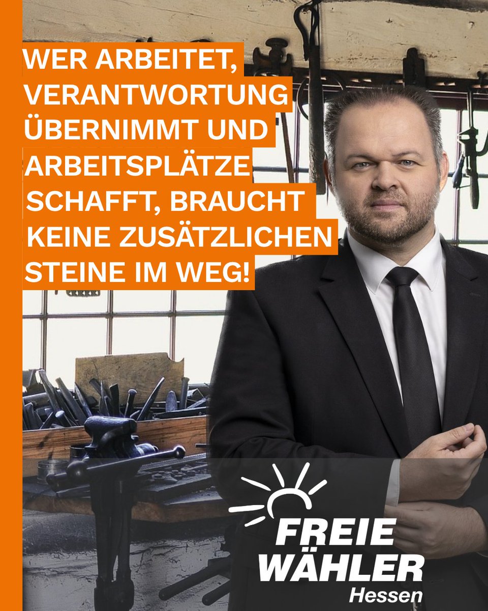 FWHessen's tweet photo. Wer arbeitet, Verantwortung übernimmt und Arbeitsplätze schafft, braucht keine zusätzlichen Steine im Weg!

https://t.co/DSOMob4u0t

#FreieWähler #Hessen #Bürokratie #Mittelstand #Handwerker #Unternehmer #Arbeitsplätze #orangepower #AnpackenFürHessen https://t.co/2UcCFuIqUW