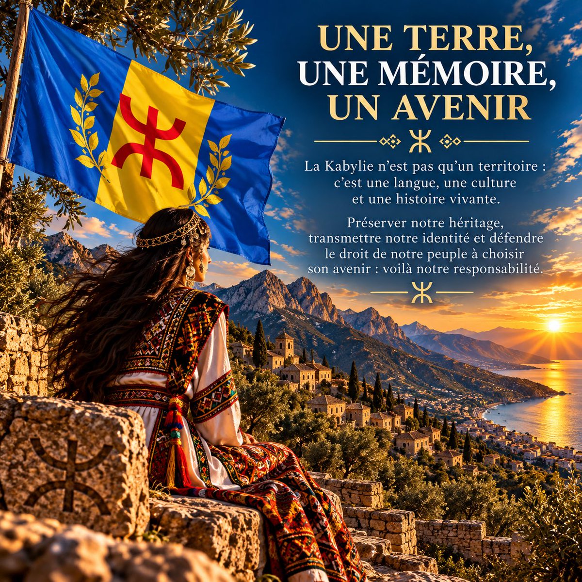 KabylieOneK1's tweet photo. ⵣ Une terre, une mémoire, un avenir. La Kabylie n’est pas qu’un territoire : c’est une culture et une histoire vivante. 

Préserver notre héritage, transmettre notre identité et défendre le droit de notre peuple à choisir son avenir : voilà notre responsabilité. #KabylieLibre https://t.co/EP9kb9Sziq