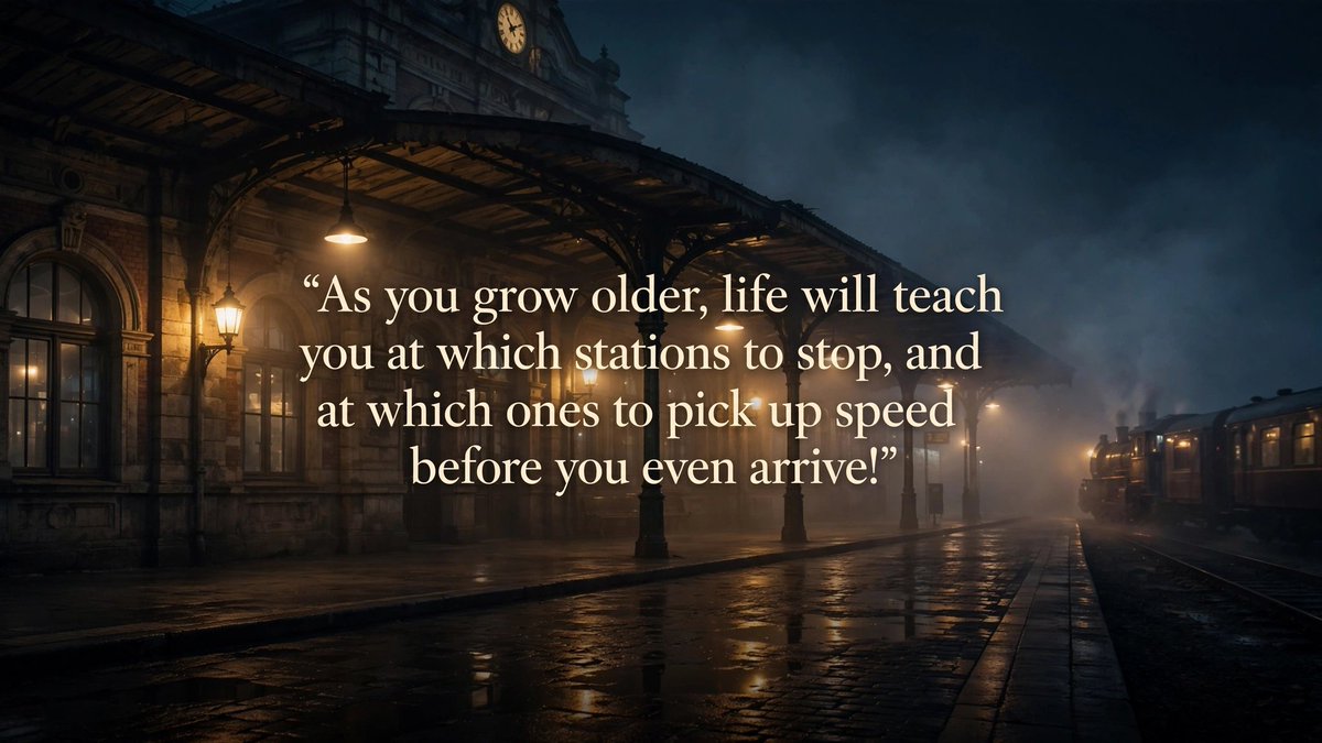 freenbecky8o's tweet photo. As you grow older, life will teach you at which stations to stop, and at which ones to pick up speed before you even arrive! 🚂✨

Not every stop deserves your time.
#LifeQuotes #DeepThoughts #GrowingUp #Reflections https://t.co/fUu7fAbaaY