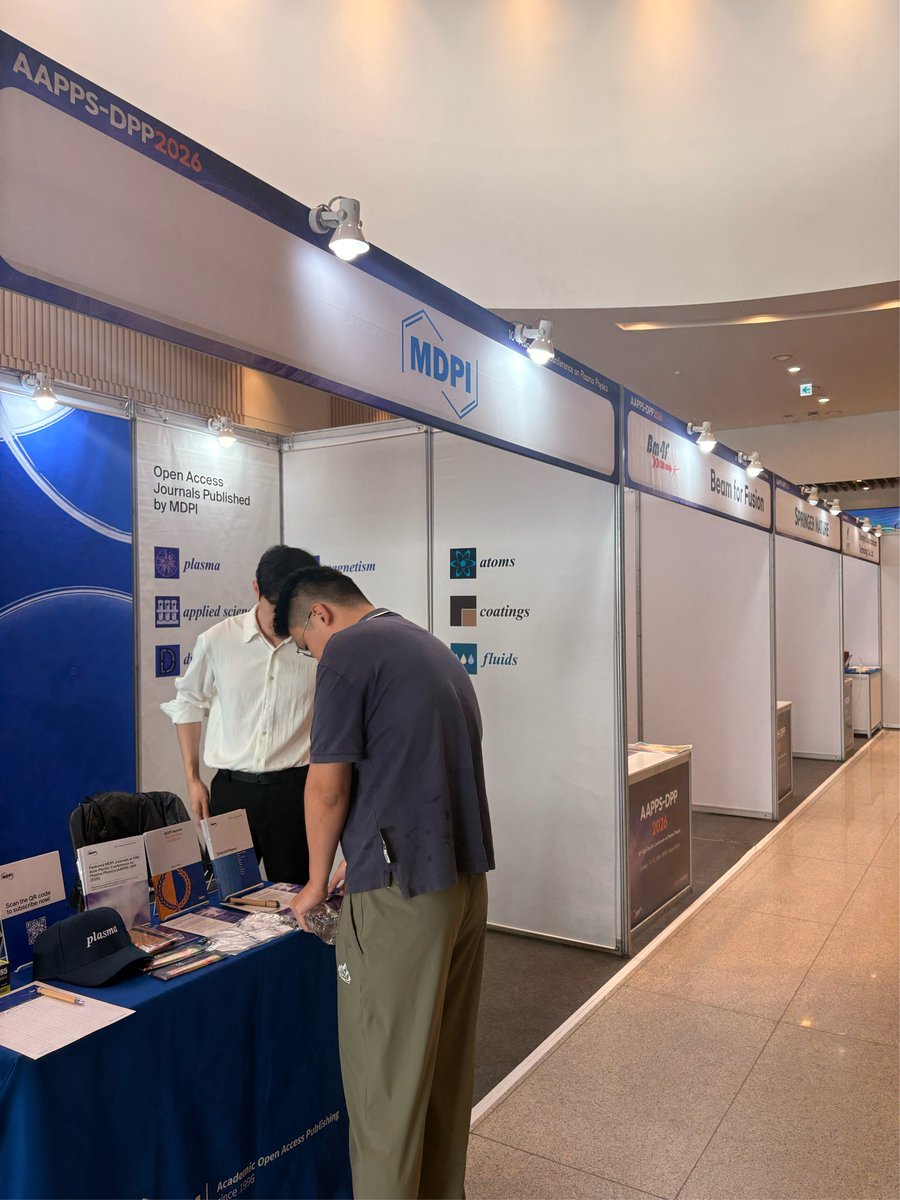 Coatings_MDPI's tweet photo. 📢 We are attending the booth at AAPPS: 10th Asia-Pacific Conference on Plasma Physics, October 11-16, 2026, Busan Port International Exhibition & Convention Center (BPEX), Korea.
#coatings #MDPI #plasmaphysics #AAPPS https://t.co/JpQTsN2tNP