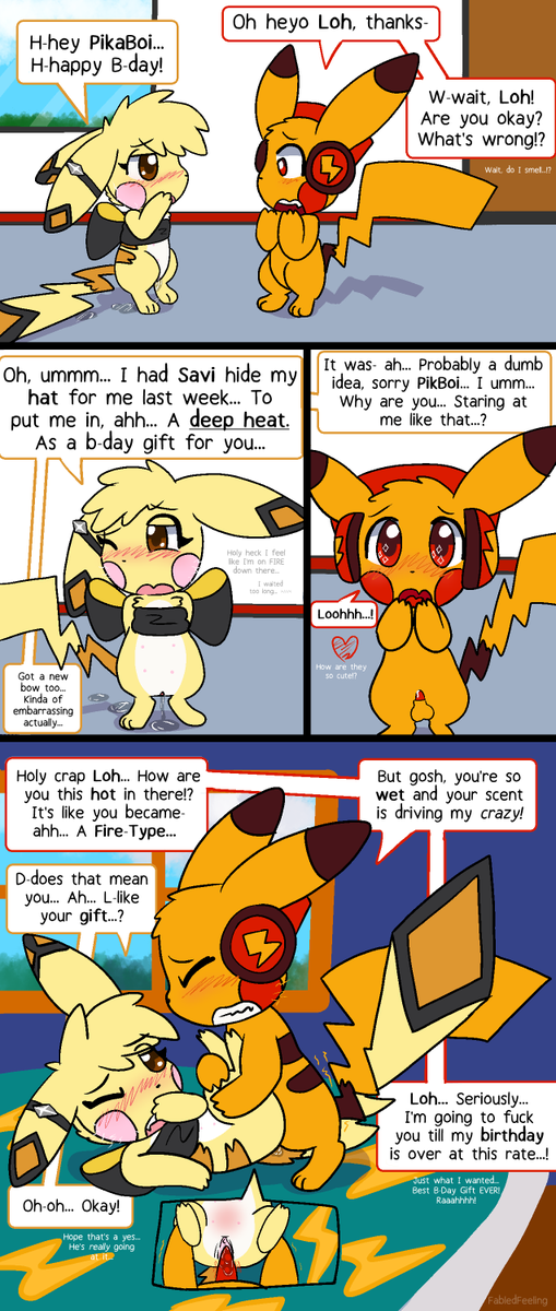 FabledFeeling's tweet photo. Happy B-Day to my buddy @Ra1Guy  ! 🎉🎁🎈 
My Pikachu uses their hat as a heat suppressant... So if they don't wear it for a while, then uhh... https://t.co/66Dx81mfJK