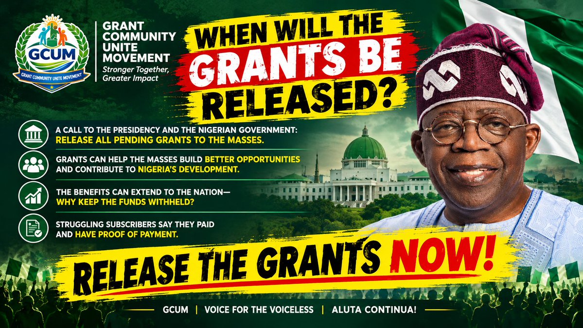 GrantCommuUnite's tweet photo. Mr. President and the Nigerian Government, when will the accumulated grants be released? Struggling subscribers deserve answers and transparency. Let these funds create opportunities and improve lives. RELEASE THE GRANTS NOW!
#GCUM #GrantTransparency #Accountability #Justice https://t.co/wmKnmsOWTh