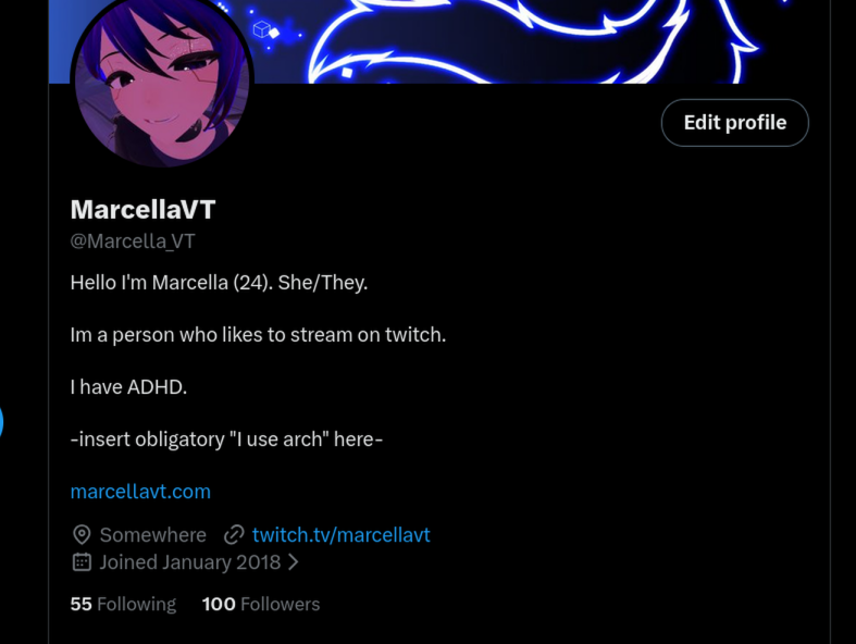 Marcella_VT's tweet photo. just realized i hit 100 followers on this account. nice https://t.co/Zo74DZhv0m