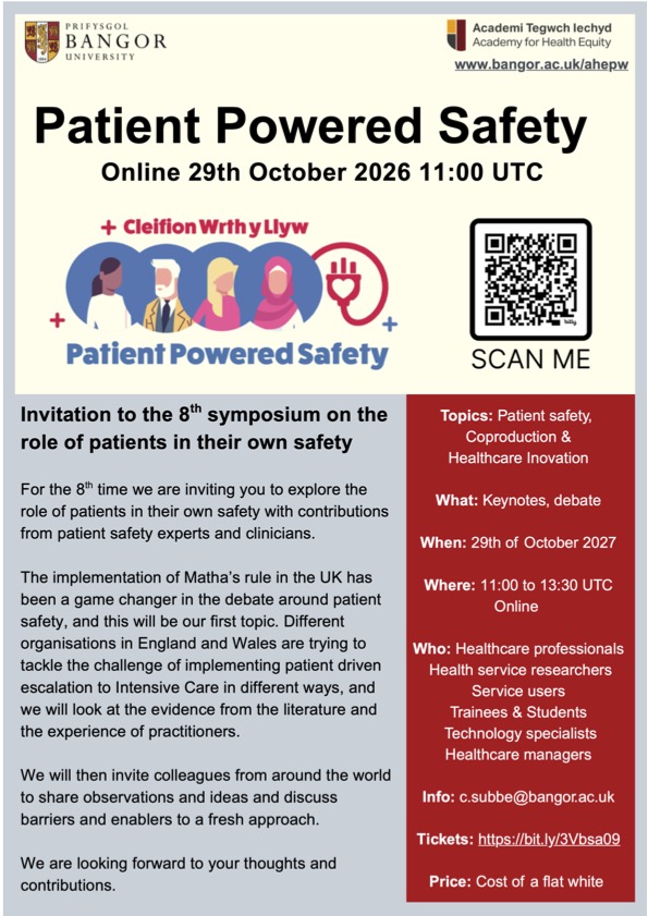 csubbe's tweet photo. Patient Powered Safety - 2 weeks to #PPS26 with @BangorUni @AcademyHEPW 
How do we empower patients to support their own safety? 
https://t.co/lmC9Ge8fJ4
@nursedecisions @Int_SRRS https://t.co/aJyfkn8Um1