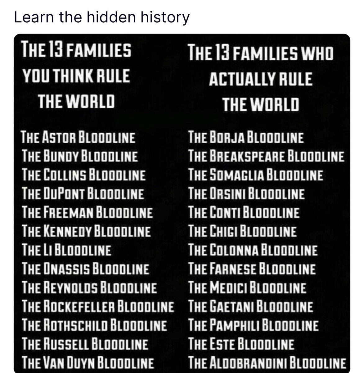 wtannhauser's tweet photo. @Trashandler48 @TrueOnX @AntonelloGSM_IT I’m sorry but the Rothschilds are second string. Here is a list of the 13 Bloodline Venetian Families that go back centuries and centuries. The Gray Pope, Pepe Orsini, is the head of one of these families. https://t.co/3JIogSxi4G