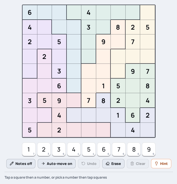 mindloftdaily's tweet photo. Today's Quilt is a sudoku with no straight lines — irregular regions replace the usual boxes. @nikoli_official https://t.co/BHYLtNTM9G