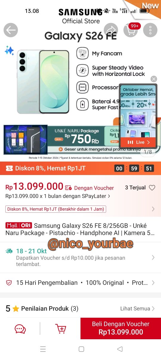 nico_yourbae's tweet photo. @ShopeeID Suka banget dan pengen punya The FEnomenal Creator Phone #GalaxyS26FE 🥳 #ItsFEnomenal #S26FEnomenalxShopee

semoga kali ini rezeki aku, bisa mempunyai hp se canggih Samsung Galaxy S26 FE🧡✨ Aamiin

✨ https://t.co/Zd9XLnKcFA