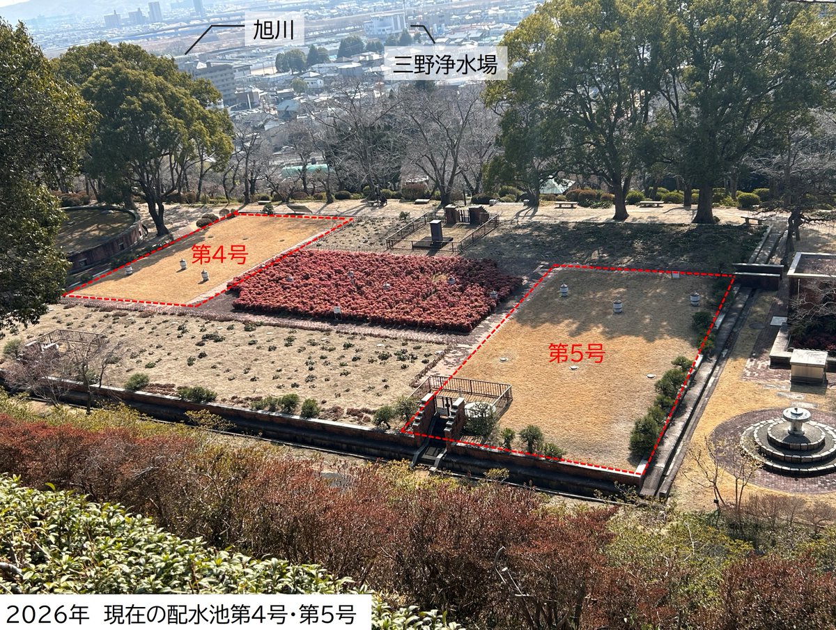 Okayama_suidou's tweet photo. ／
📢　半田山配水池第4号・第5号　完成して100年🎉✨
＼

配水池は水の安定供給のため、一時的に水を貯める施設です。

市域拡大による人口増加と産業の発展に伴う水道の使用量増加に対応するために建設され、100年経った現在も稼働しています。 https://t.co/uvqbkfJ9Wq