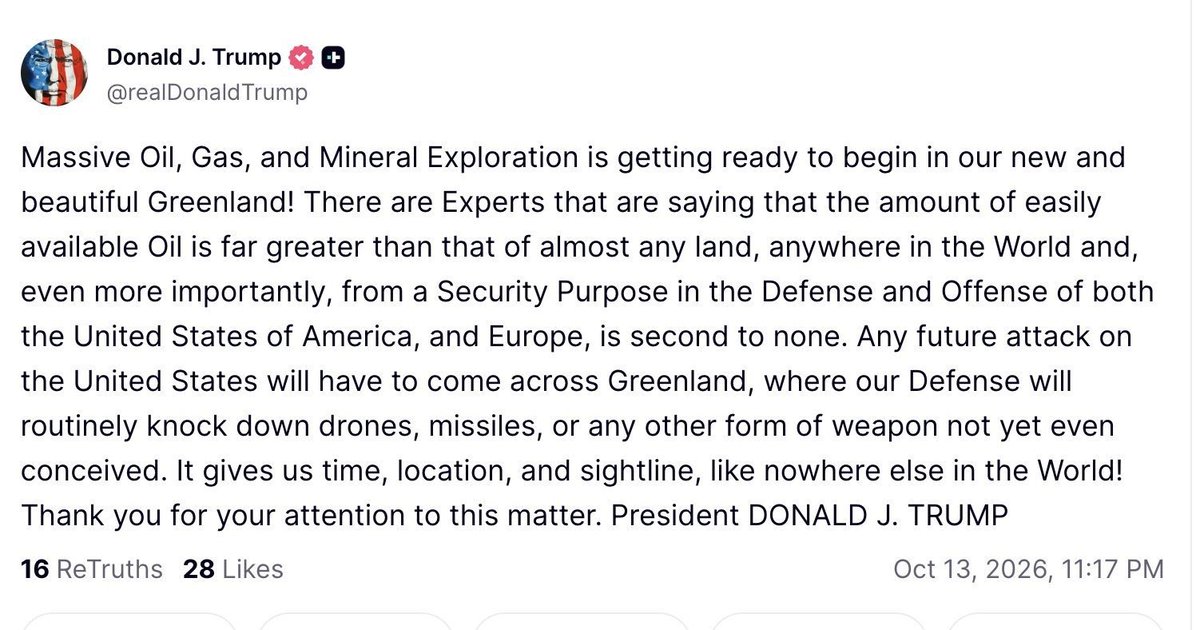 sidhant's tweet photo. "Massive Oil, Gas, and Mineral" exploration from "new and beautiful Greenland", announces US Prez Trump. https://t.co/3o6hnlSQn1