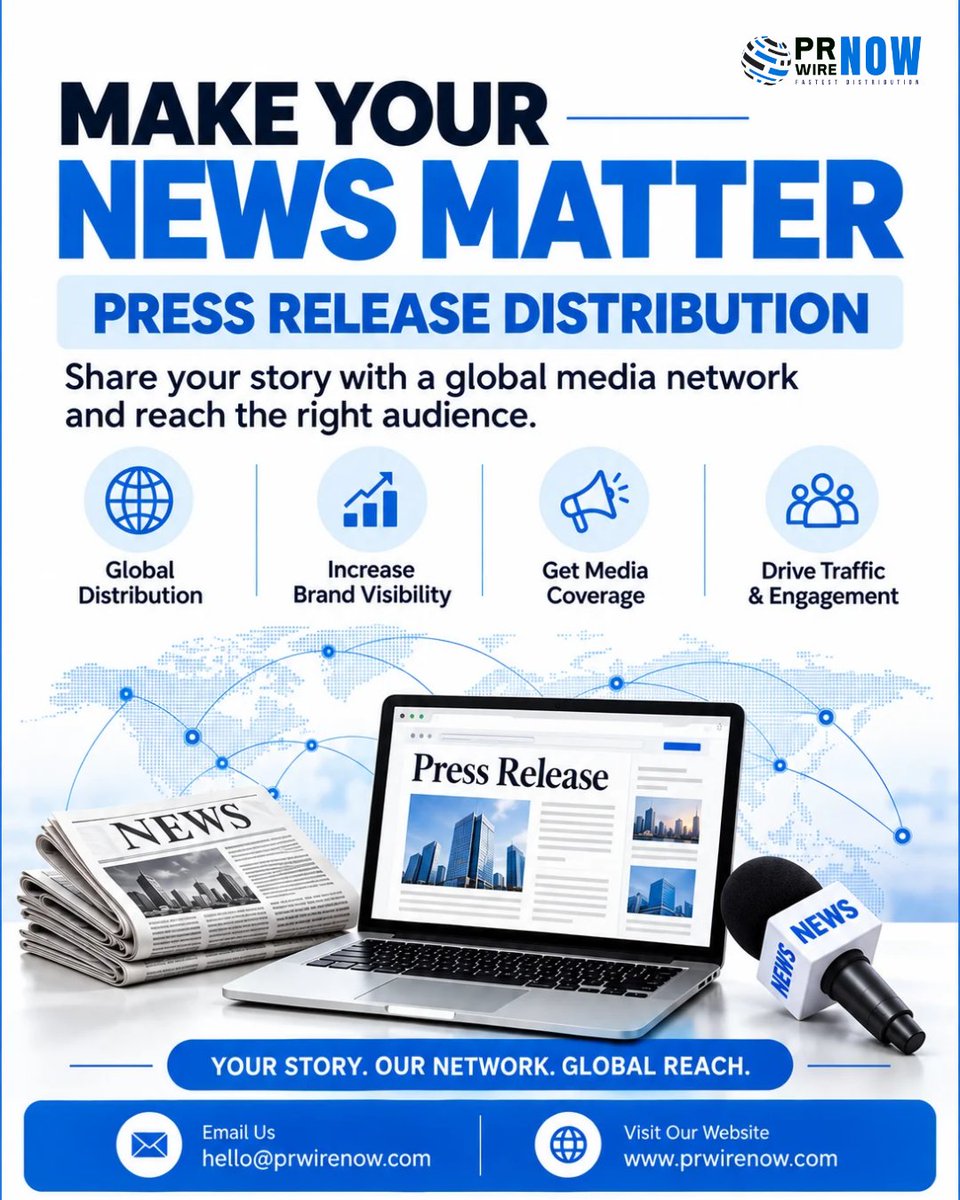 FastestPress's tweet photo. 📢 Make your news matter! Reach global audiences, boost brand visibility, and strengthen your media presence with PRWireNOW.

📩 hello@prwirenow.com
🌐 https://t.co/lQu6y0opGG

#PRWireNOW #PressRelease #PRDistribution #MediaCoverage #BrandVisibility #DigitalPR https://t.co/ulOCVGkwhj