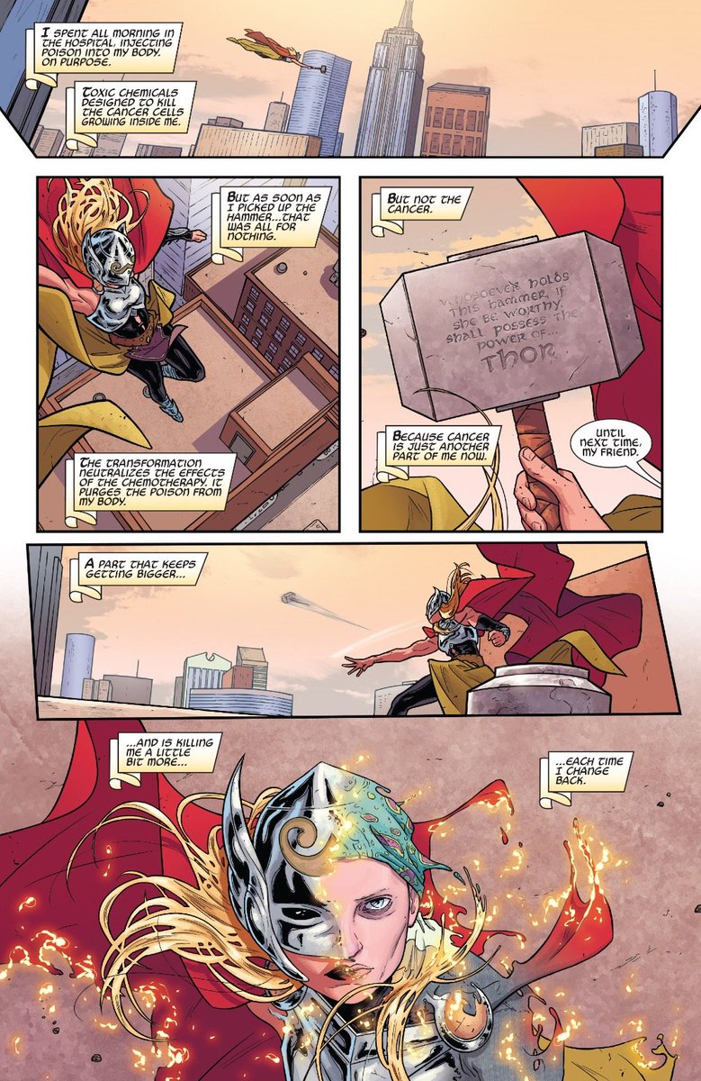 comicvisibility's tweet photo. It's Breast Cancer Awareness Day.

There aren't many comic characters who are shown to have cancer, let alone breast cancer, but two important examples are Angelica Jones / Firestar and Jane Foster / Thor. Both characters had arcs detailing their fight against cancer. https://t.co/DiJLg6t0Nc