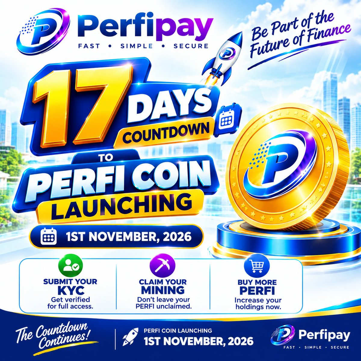 OladimejiElija4's tweet photo. ๐ 17 DAYS TO PERFI COIN LAUNCH! ๐ฅ
๐
Launch Date: 1st November, 2026
โ
Submit your KYC
โ๏ธ Claim your mining
๐ฐ Buy more PERFI before launch!
โณ The countdown is on! Get ready!
PERFI COIN โ Fast โข Simple โข Secure. ๐
#PERFI #PERFICoin #PERFIPay #CryptoLaunch https://t.co/oA2GtjGv9Z