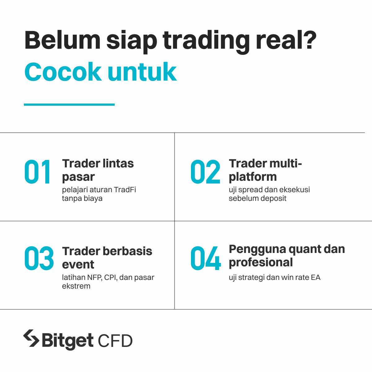 BitgetID's tweet photo. Mau nyobain trading CFD tapi takut kena likuidasi atau masih bingung mau mulai dari mana? 👀

Tenang aja, akun demo Bitget CFD sekarang udah LIVE! Kamu bakal langsung dapet dana virtual $10.000 setelah mengaktifkan akun demo CFD-mu.

Cobain trading Gold, Forex, dan Indeks tanpa risiko. Pas banget buat latihan sebelum terjun langsung to the real thing! 🤩
https://t.co/BokASIM60J