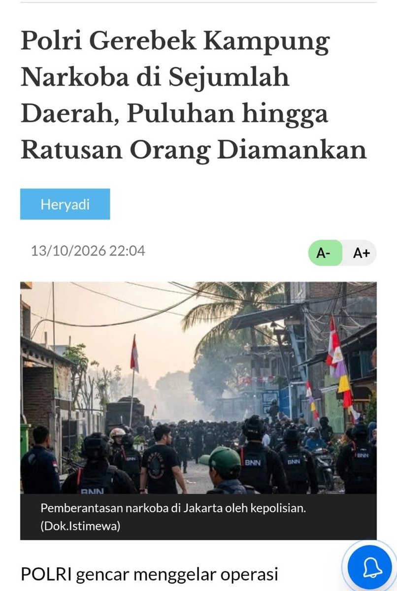 agathacindy33's tweet photo. kampung narkoba digerebek, puluhan sampai ratusan orang diamankan. semoga penegakan hukum terus berjalan tegas dan konsisten demi indonesia yang lebih aman. #LindungiIndonesia Maksimal Menegakkan Hukum https://t.co/trA4zHs4G1