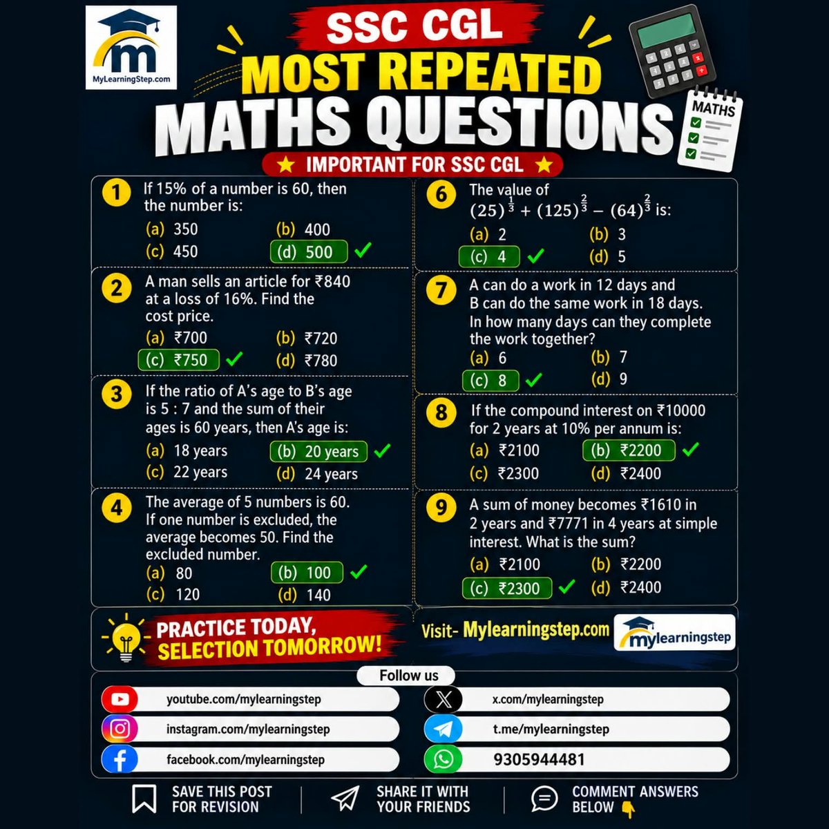 mylearningstep's tweet photo. 🔥 SSC CGL Aspirants! 🧠📚 Can You Score 9/9 in Maths? 💯 Save This Post for Quick Revision! 🚀
#SSCCGL #SSCMaths #SSC2026 #SSCPYQ #MyLearningStep https://t.co/nDdMJ5Rci3