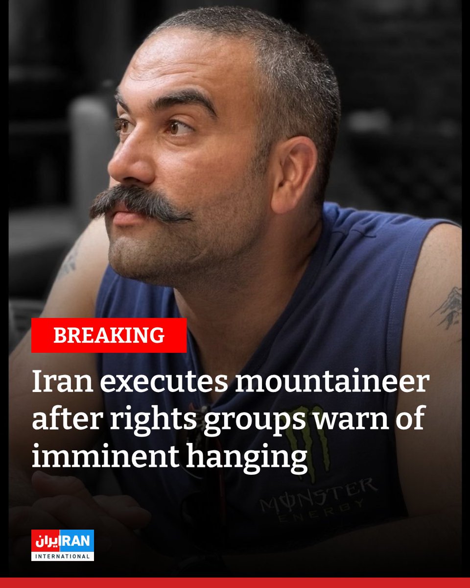 IranIntl_En's tweet photo. Iranian authorities executed Ali-Sina Mostafavi, a 38-year-old mountaineer from Kerman, the judiciary’s Mizan News reported on Wednesday.

Human rights group Dadban had warned a day earlier that Mostafavi’s execution could be imminent after he was transferred to solitary confinement. 

Dadban said prison officials had called his family for a final visit. Human Rights for Sports had also included him on a list of athletes at risk of execution.

Mizan accused Mostafavi of carrying out armed attacks in Kerman, including shootings that it said wounded civilians. 

It alleged that he carried out the attacks in support of Iran’s Prince Reza Pahlavi and Israel. 

Mizan also alleged he filmed sites hit during the war, without details of his trial or evidence presented in court.

https://t.co/aJtRmtqDG5