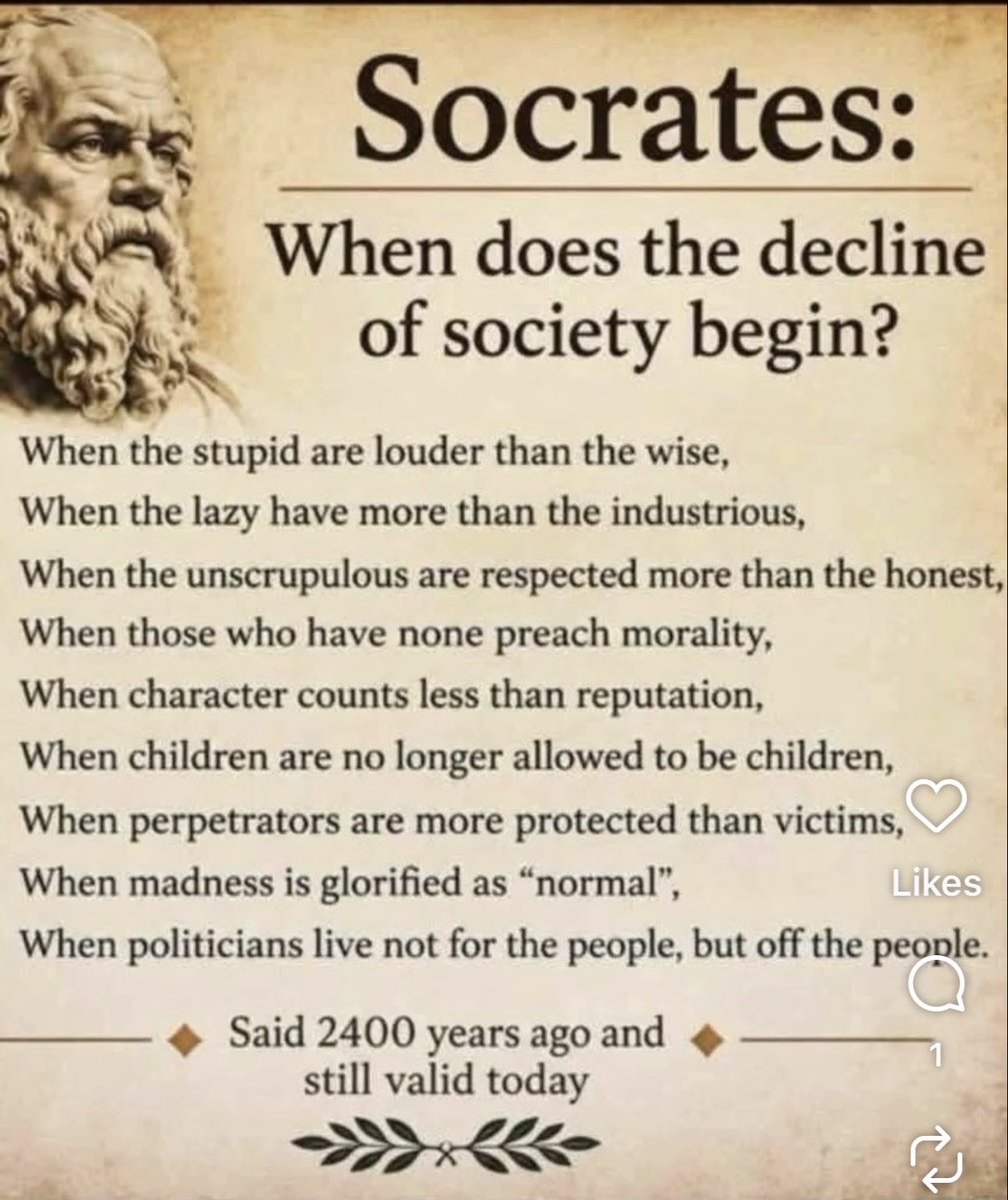 NowPammsy's tweet photo. Wow! 🤯 💥 

I believe Socrates pretty much nailed what’s happening now in our country! 

Look familiar to y’all? Especially in Dem run cities and states!

Vote Red ❤️🇺🇸👊🏻to stop the madness! Republicans aren’t perfect by any means but Democrats are insane. 

If Dems win the decline of our society will continue.