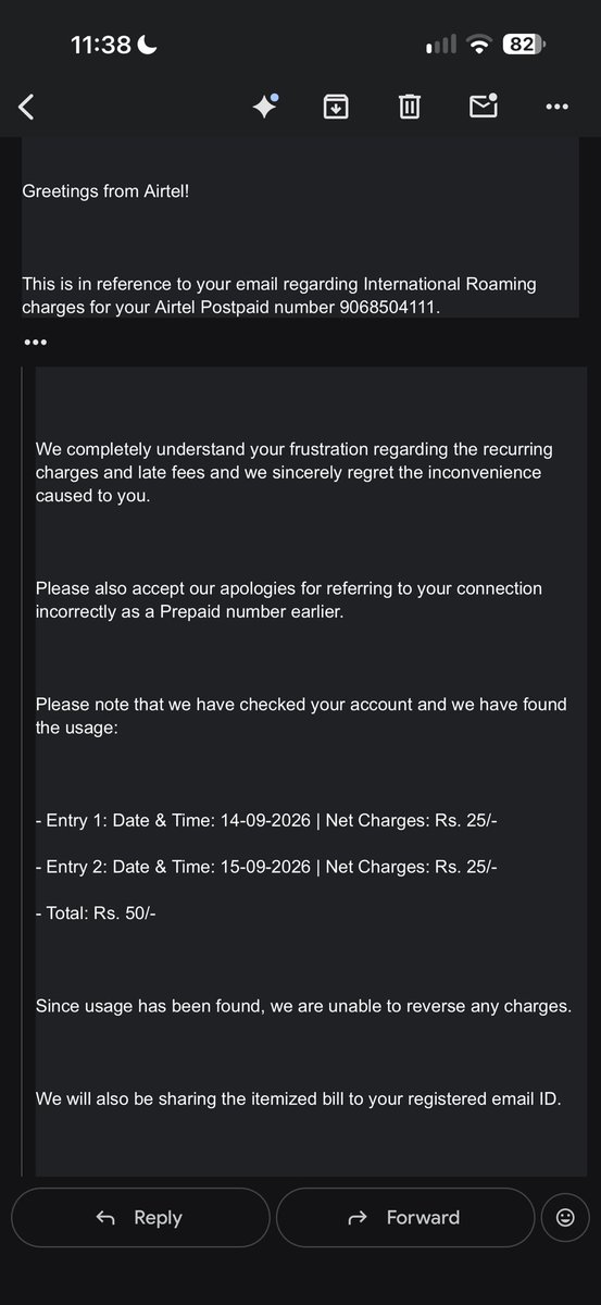 PatricJonathan1's tweet photo. @vinodkumarpuli1 @airtelindia @Airtel_Presence @airtelnews @airtelindia @Airtel_Presence @airtelnews @bhartiairtelfdn No one is helping me at Airtel. Every month I have been charged IR Charges for no reason. I never sent any SMS my roaming is turned off all the Apps updates are off and wifi Assist is also turned off data is off https://t.co/f712qovn88
