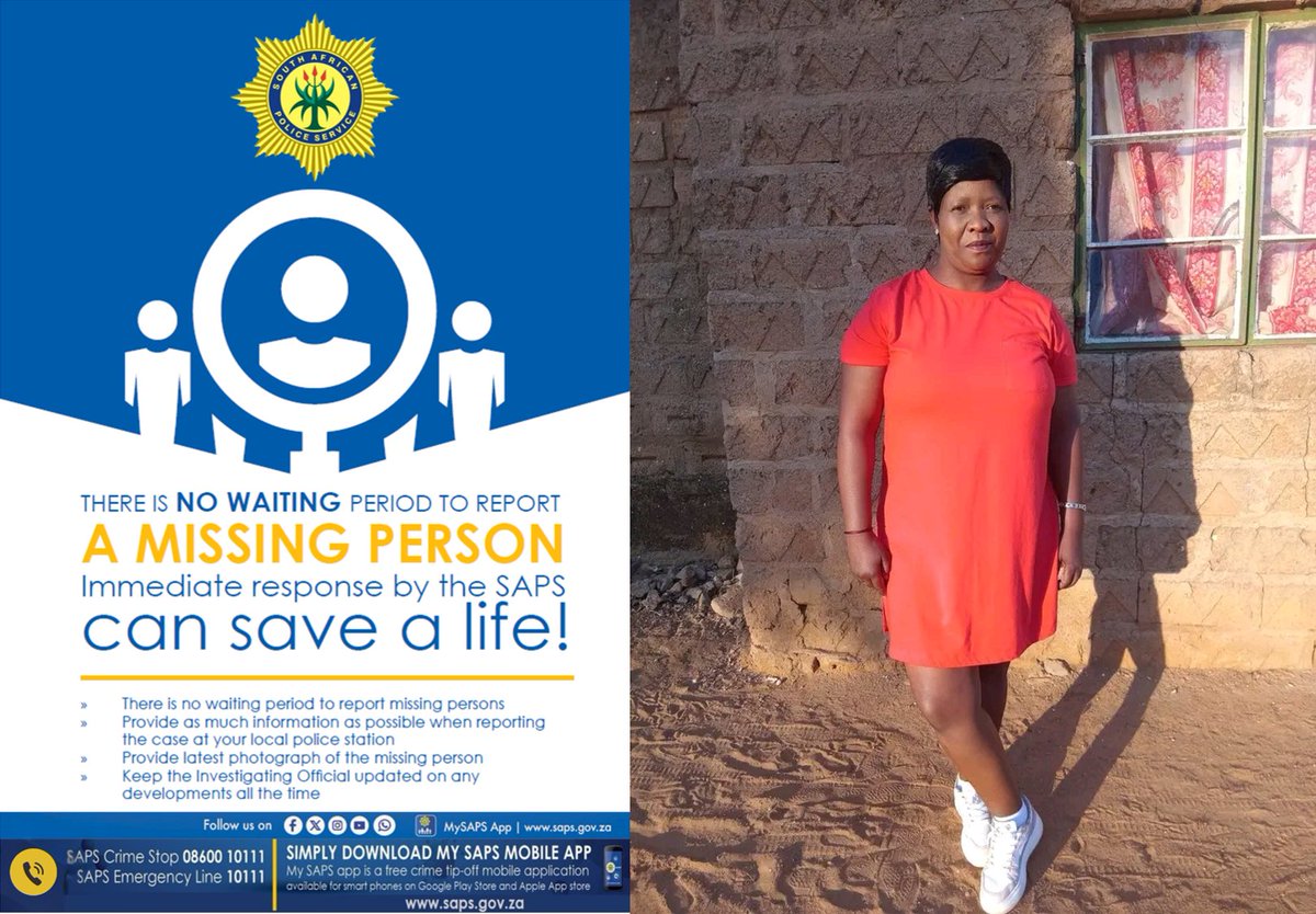 SAPoliceService's tweet photo. RT #sapsNC [MISSING PERSON SOUGHT BY THE POLICE IN KAKAMAS] #SAPS Kakamas is searching for Makkie Monyatsi (37) from a farm in Kakamas, who was reported #missing.

Makkie was last seen on 27/09 at the farm in Kakamas where she was residing. According to the report, Makkie disappeared after allegedly gambling with colleagues at the farm and she has since not been seen. 

At the time of her disappearance, she was wearing black jeans, pink and white Puma sneakers, and a Nike track top.

Anyone with information on Makkie’s whereabouts can contact the investigating officer, Const Angelo Xengana on 082 878 0920. #CrimeStop #MySAPSApp ME
https://t.co/IEfG6RCcmp