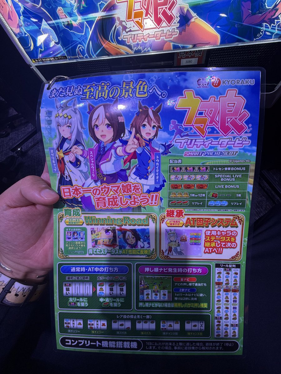 washo613's tweet photo. 【京楽のリーサルウェポン】
『Lウマ娘 プリティダービー』の筐体・遊技ガイド等の画像が一部お披露目！いきなり3パネルで登場！？ https://t.co/YfCSFsXemU