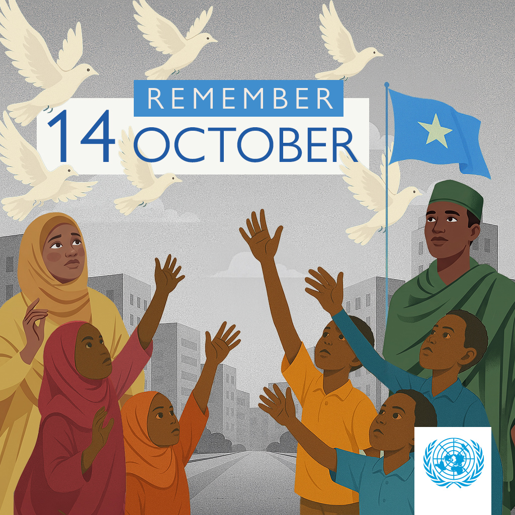 UNTMIS_'s tweet photo. On the ninth anniversary of the devastating 14 October 2017 Mogadishu bombing, we honour the memory of the hundreds of innocent civilians who lost their lives or were injured in that tragic attack.

The @UN stands in solidarity with the people of Somalia as they continue to build a peaceful, secure, and resilient future free of terrorism in all its forms.