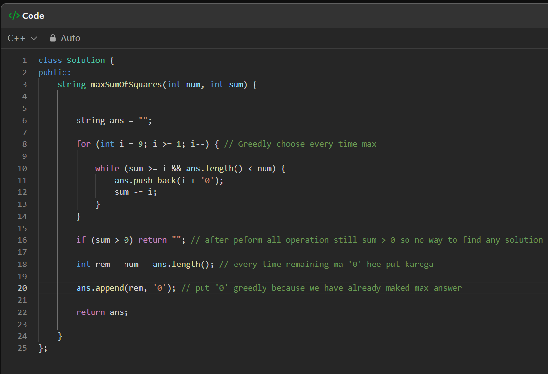 Jatin_lifo82's tweet photo. 🌟Day 627👨💻.
Solve @geeksforgeeks || @LeetCode
POTD Cpp⚡
Question LC. 3723. Maximize Sum of Squares of Digits Medium✅.
Question GFG. Roll Characters of String Medium .
#geeksforgeeks #leetcode #DSA #POTD
@LeetCode @geeksforgeeks #CPP26 #CodingChallenge https://t.co/io4fmMENtp