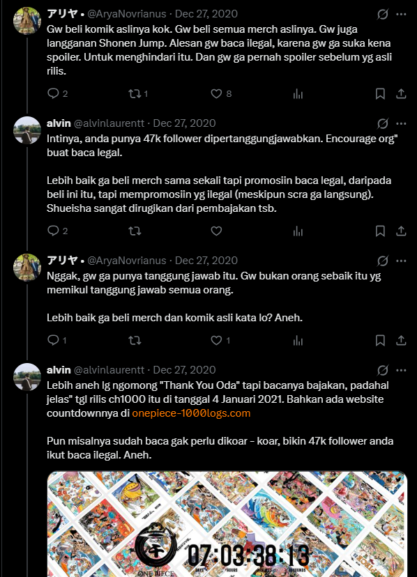 alvinlaurentt's tweet photo. Dulu sih pas OP ch1000 dia share spoiler di timeline paling kenceng. Ditegur jangan baca bajakan langsung defensif dan merasa si paling One Piece WKWK

Argumen lu ga akan valid, siapppppppp https://t.co/eRexMLIbg5
