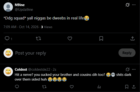 coldestde22's tweet photo. Anytime you see a ngga come to Reggie/girlhesuckitgood defense...

Just reply to them like me 😂💀 https://t.co/vnB072o8KC