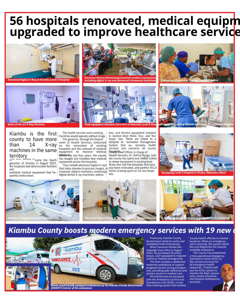 charlesondie43's tweet photo. Kiambu County is transforming healthcare through six Level 4 hospitals and 26 fully constructed and equipped Level 3 facilities. This is progress that brings essential services closer to residents. #KiambuTheModelCounty Wamatangi the Performer Kiambu Scorecard https://t.co/v88iCJ85KS