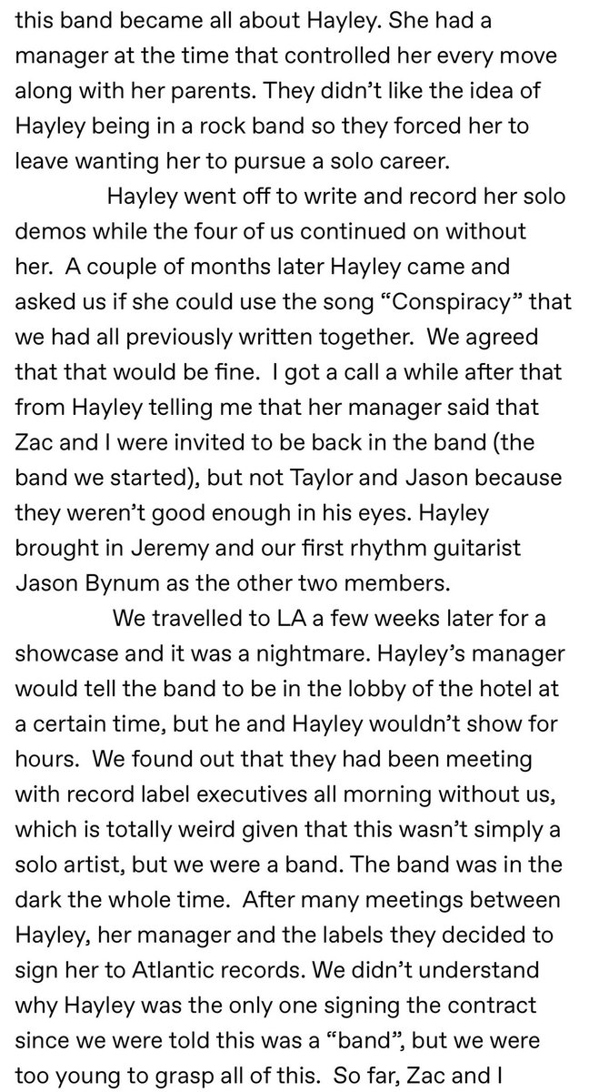 anime_esh202's tweet photo. Sine everyone is starting to talk about Hayley Williams from Paramore. I feel I should share this little story from Josh Farro, the true founder of Paramore. And how Hayley essentially hijacked the band, and used it as a mask for her solo career. This greatly bothers me, because it shows how truly phony Paramore is. And how mistreated the “band” is.