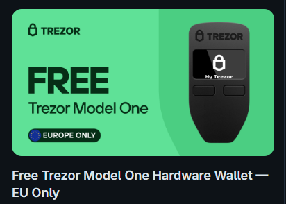 xyzvikram102030's tweet photo. 🚨 FREE TREZOR HARDWARE WALLET FOR COINGECKO CANDY HOLDERS 🎁

Another reward just dropped on @CoinGecko Candy 🍬

You can redeem a FREE Trezor Model One Hardware Wallet for just 300 Candies 🔐

✅ Reward: Trezor Model One  
🍬 Cost: 300 Candies  
📦 7,940 rewards left  
🌍 Europe only (UK excluded)  
⚠️ One claim per user

Protect your crypto with self-custody and keep your private keys secure. 💜

If you're eligible, check the reward before it runs out

🔗 https://t.co/XFfoWJvuPQ

Would you grab a FREE hardware wallet? 👀👇
