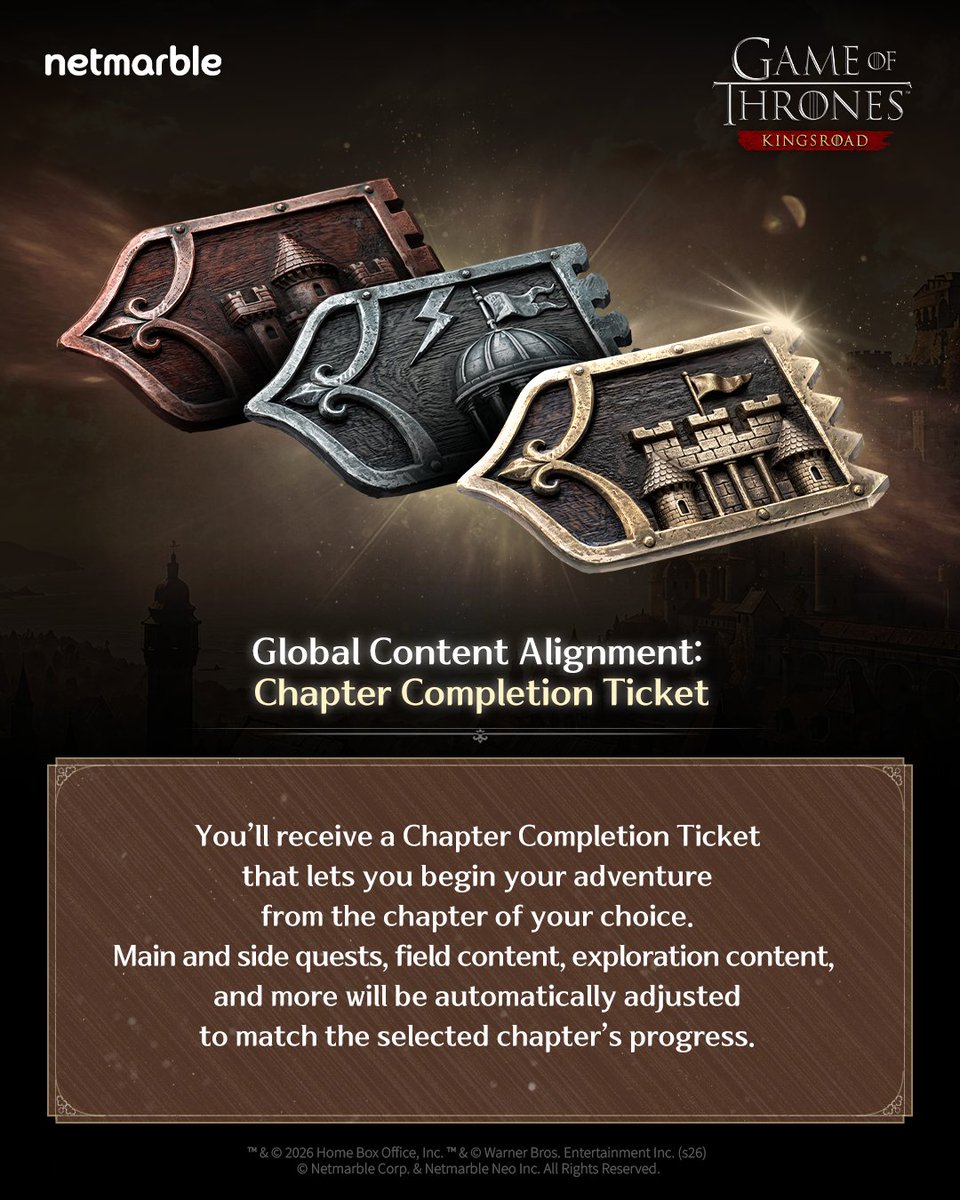 NetmarbleO's tweet photo. 'Game of Thrones: Kingsroad' Global Content Alignment Update⚔️
Check out the rewards from the Global Content Alignment Update and other exciting updates! https://t.co/x5fs3PWWMl