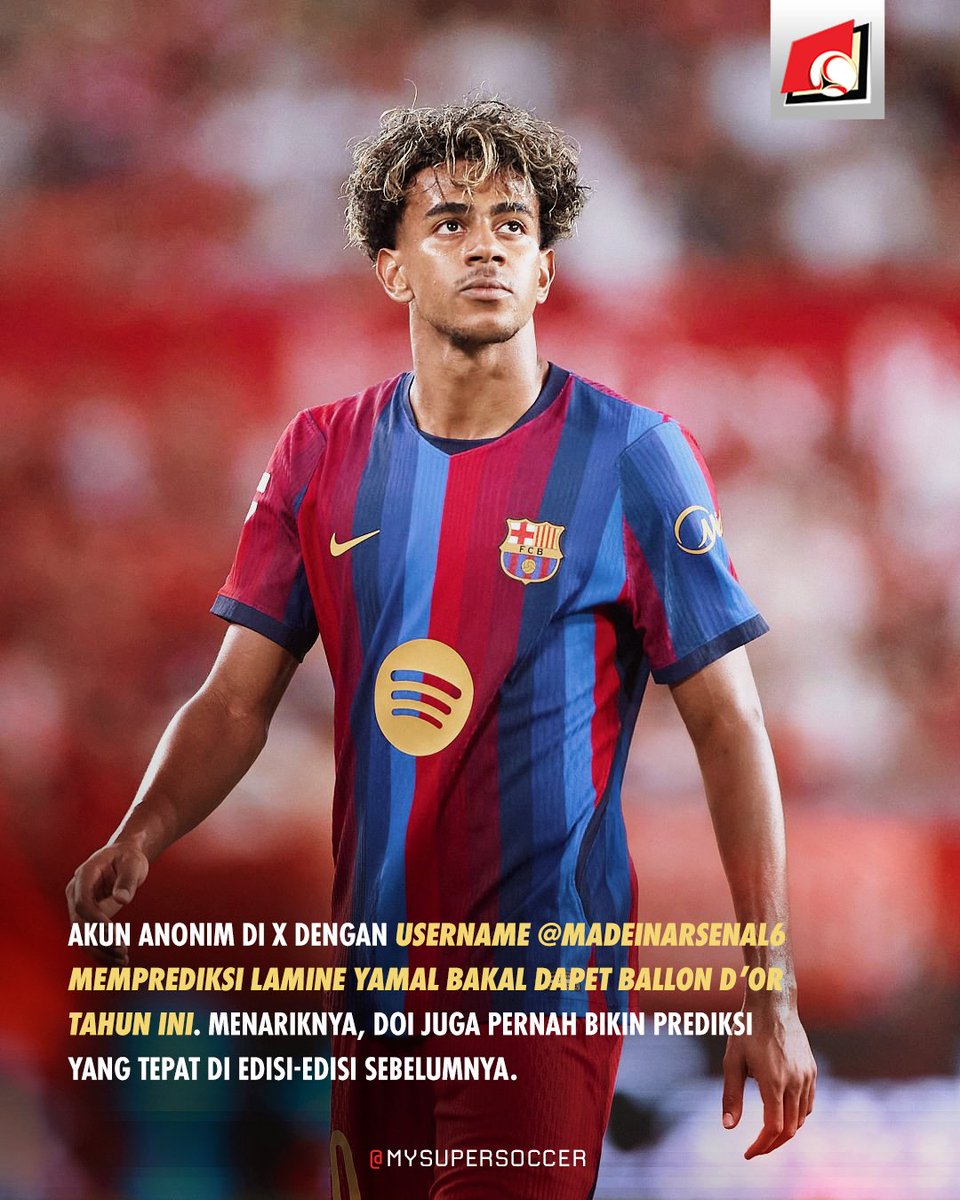 my_supersoccer's tweet photo. Ada akun anonim di X yang prediksi Lamine Yamal bakal dapet Ballon d’Or tahun ini. Dan doi udah pernah bikin prediksi tepat beberapa kali.

Setuju gak kalo Yamal yang menang?

#SUPERLIVE
#SUPERSOCCER
#INIRASANYASUPER
#BARCELONA https://t.co/cwXSHwA1lD