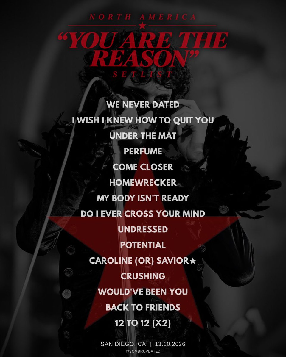 sombrupdated's tweet photo. Setlist San Diego, CA | You Are The Reason Tour https://t.co/RmrLOs2pUq